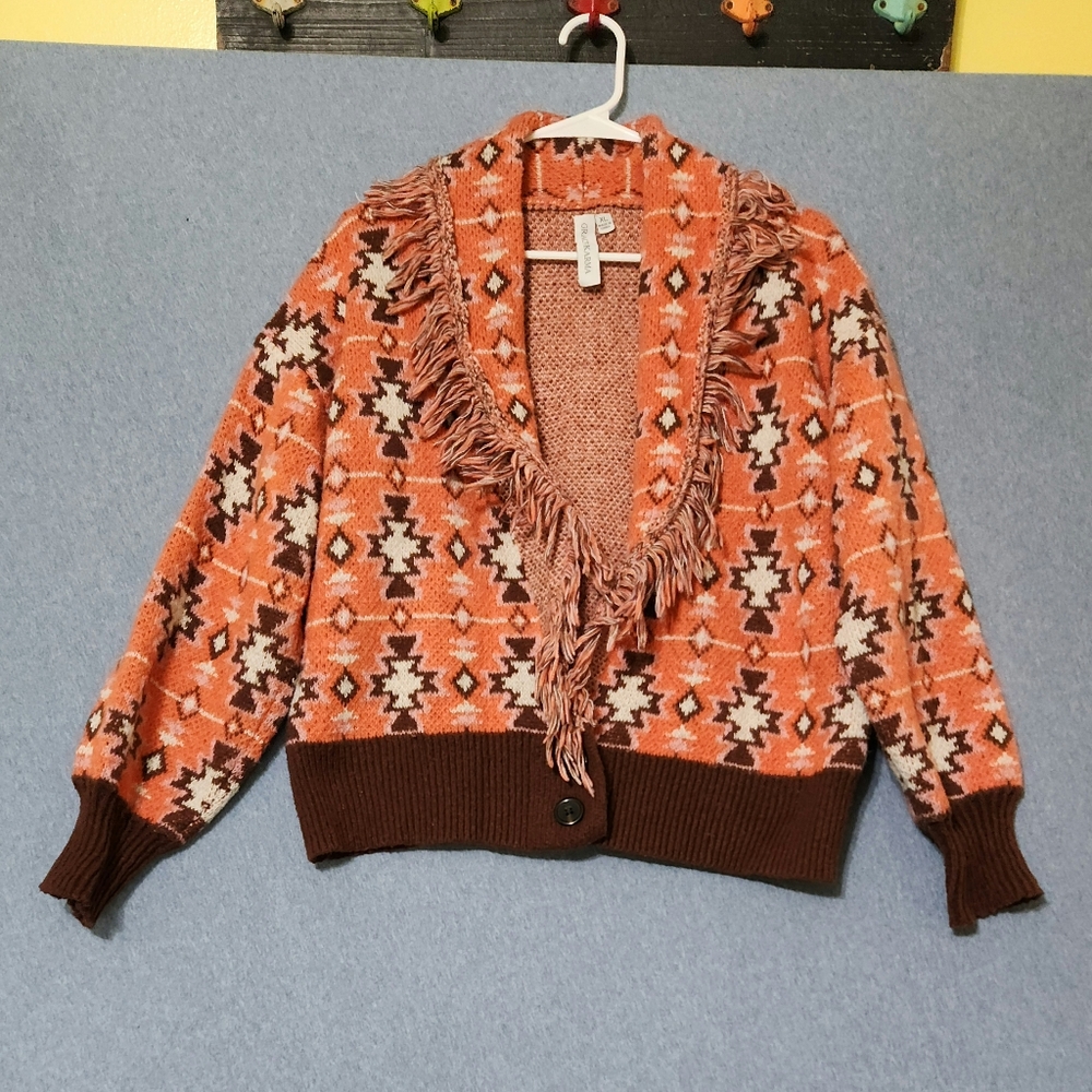 Grace & Karma orange brown frill cardigan sweater. Size XL